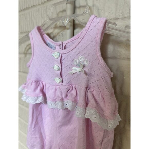 Vintage O Baby Romper Jumpsuit Eyelet Ruffle Baby Girl‎ Cotton Pink 3-6 Months - Picture 2 of 6